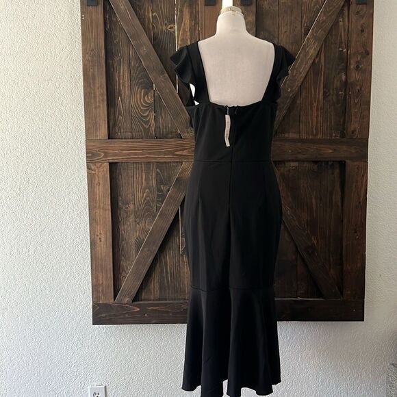 Ruffle Sleeve Wedding Guest Formal Bodycon Mermaid Evening Party Midi Dress - Picture 8 of 15